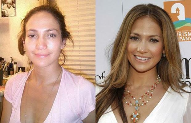 J-Lo with and without makeup